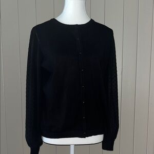 Adrianna Papell Black Cardigan with Sheer Sleeves - Medium